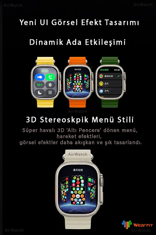 HK 10 Ultra 3 Amoled Ekran Akıllı Saat IOS & Android Tüm Telefonlara Uyumlu Smartwatch (Gri)