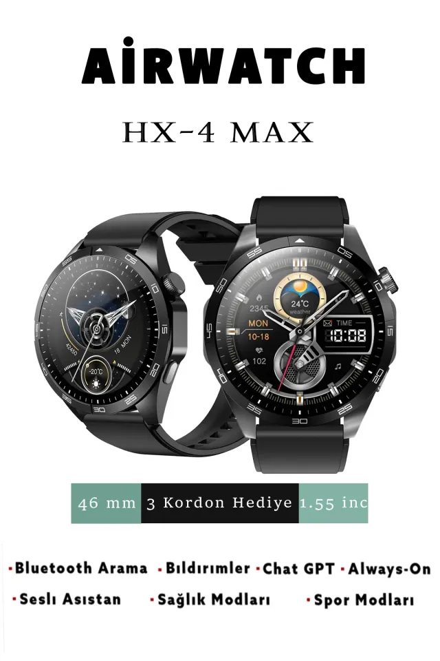 Hx4-max Ios & Android Tüm Cihazlara Uyumlu Akıllı Saat (Siyah)