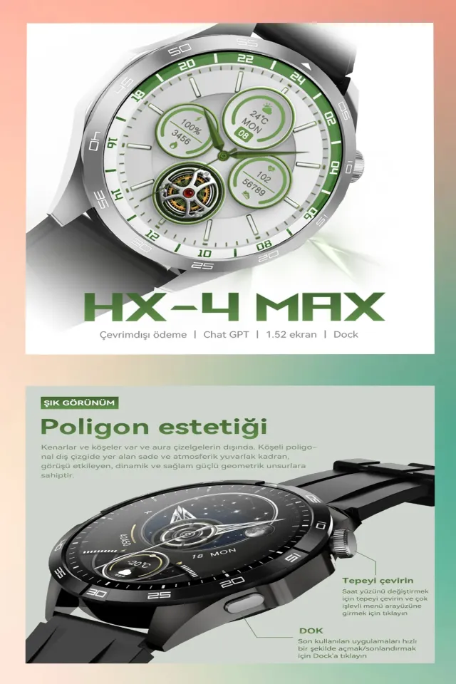 Hx4-max Ios & Android Tüm Cihazlara Uyumlu Akıllı Saat (Siyah)