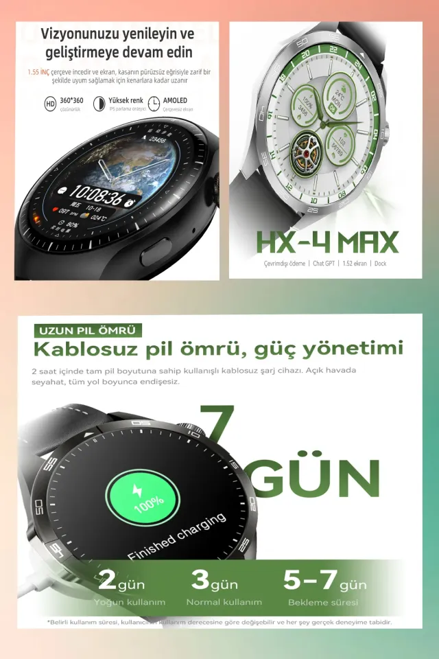 Hx4-max Ios & Android Tüm Cihazlara Uyumlu Akıllı Saat (Siyah)