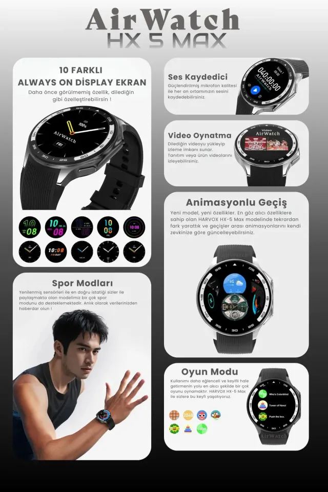 HX-5 Max 2025 Luxury Edition Iphone Ve Android Tüm Telefonlara Uyumlu Akıllı Saat (Gri)