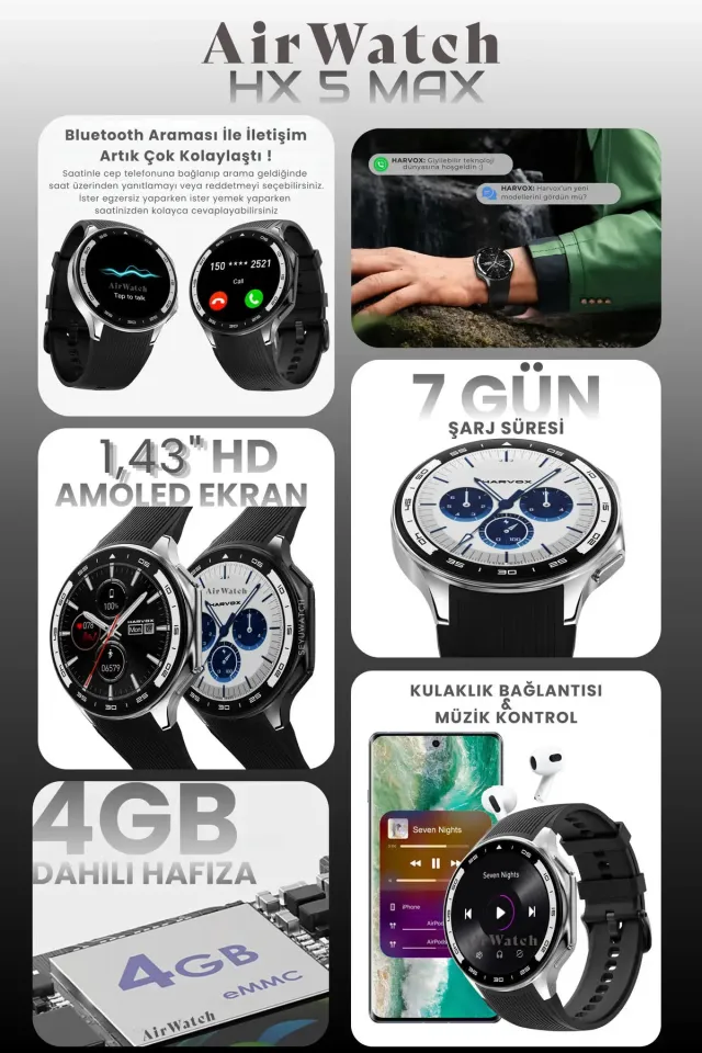 HX-5 Max 2025 Luxury Edition Iphone Ve Android Tüm Telefonlara Uyumlu Akıllı Saat (Gri)