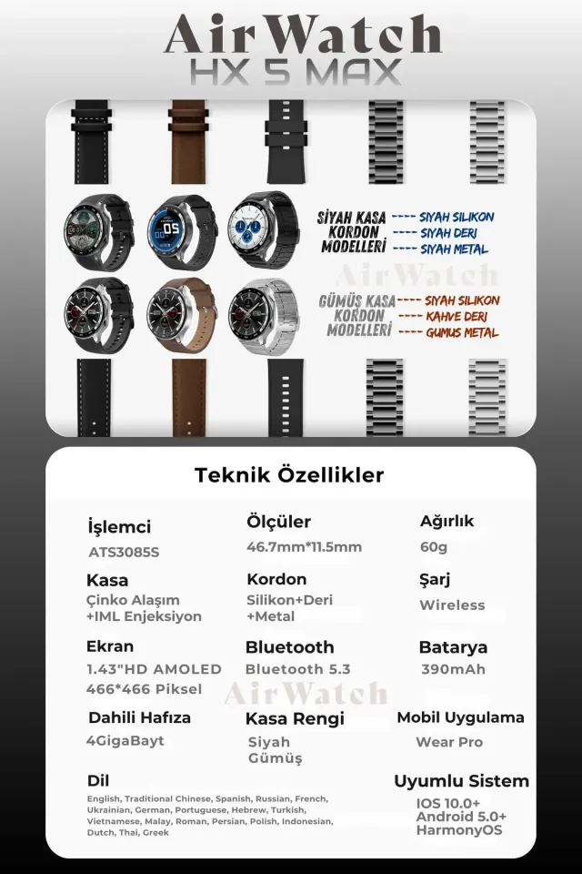 HX-5 Max 2025 Luxury Edition Iphone Ve Android Tüm Telefonlara Uyumlu Akıllı Saat (Siyah)