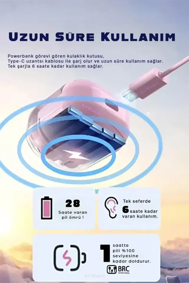 Air77 Bluetooth Kulaklık 8d Stereo Şeffaf LED ekran [ios-Android] Uyumlu Kulaklık