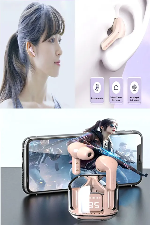 Air77 Bluetooth Kulaklık 8d Stereo Şeffaf LED ekran [ios-Android] Uyumlu Kulaklık