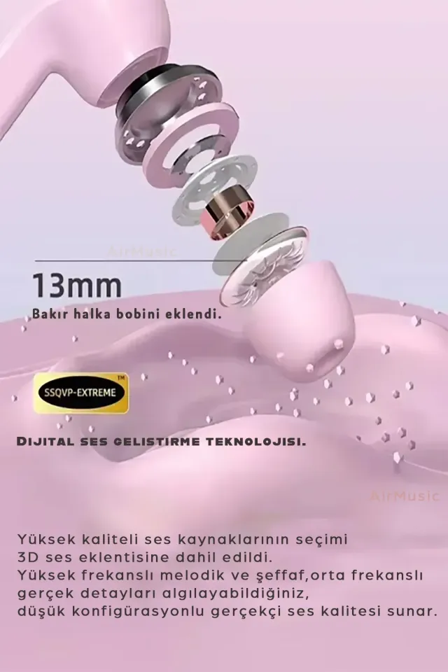 Air77 Bluetooth Kulaklık 8d Stereo Şeffaf LED ekran [ios-Android] Uyumlu Kulaklık