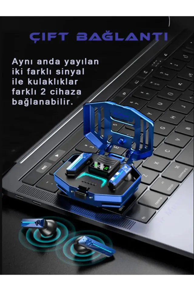 DX-05 Gaming Oyuncu Kulaklığı Ios Ve Android Tüm Telefonlara Uyumlu 360° Ses Bluetooth Kulaklık (Mavi)