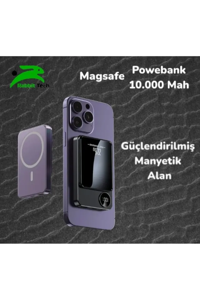 RabbitTech Magsafe Powerbank 22.5W Hızlı Şarj Destekli 10.000mah Manyatik Magsafe Özelikli (Siyah)
