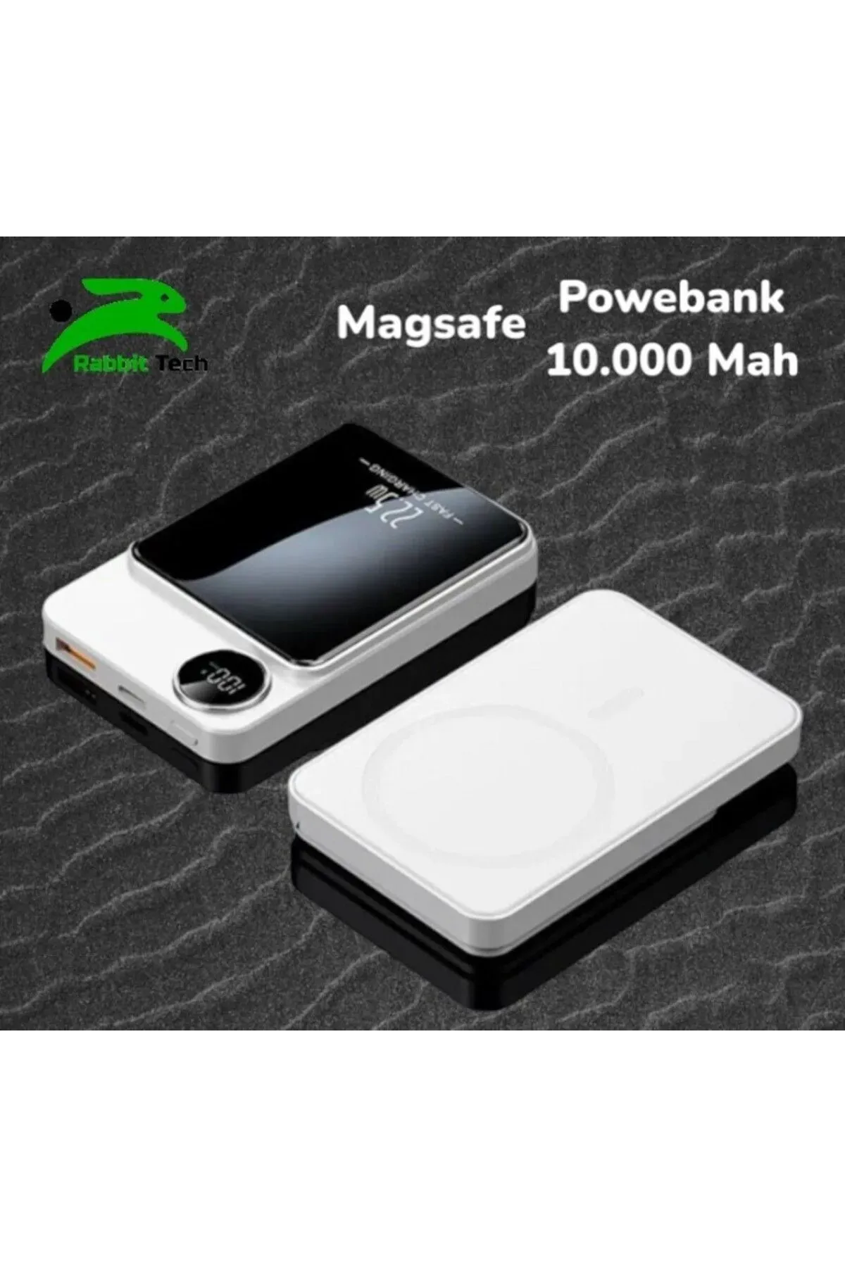 RabbitTech Magsafe Powerbank 22.5W Hızlı Şarj Destekli 10.000mah Manyatik Magsafe Özelikli (Beyaz)