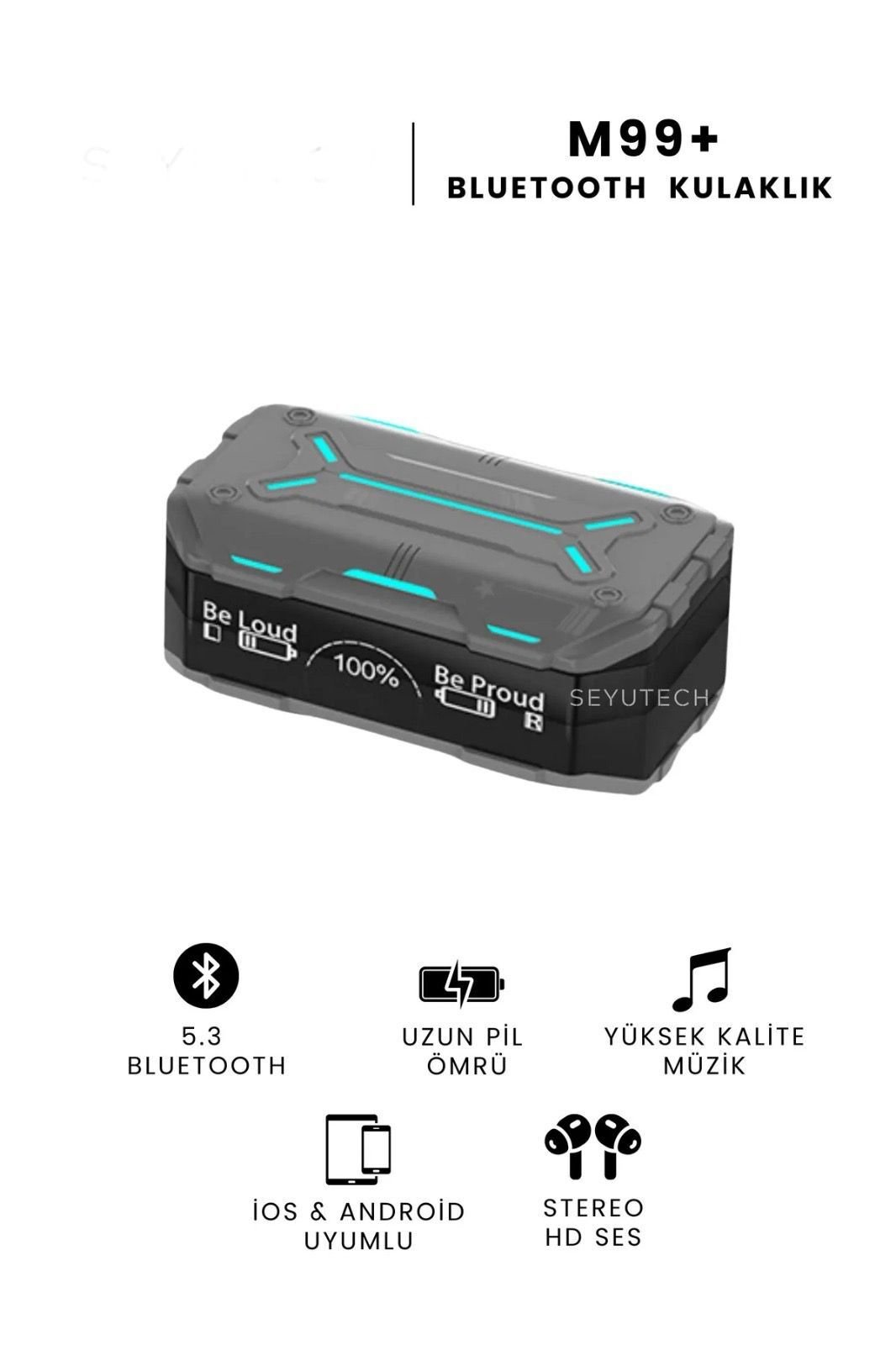 M99 Plus+ Oyuncu Kulaklığı Ios Ve Android Tüm Telefonlara Uyumlu ENC Mod Aktif Bluetooth Kulaklık (Siyah)