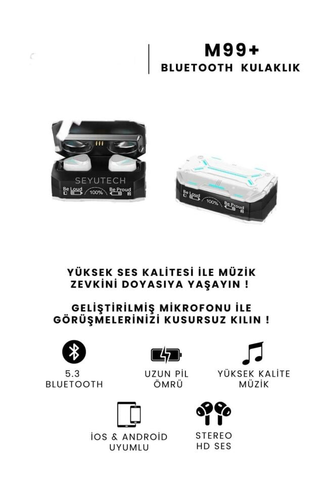 M99 Plus+ Oyuncu Kulaklığı Ios Ve Android Tüm Telefonlara Uyumlu ENC Mod Aktif Bluetooth Kulaklık (Siyah)