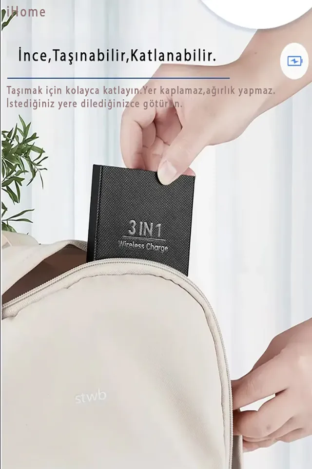 Katlanabilir Üçü Bir Arada Magsafe Kablosuz Wifi Taşınabilir Şarj Aleti (Siyah)