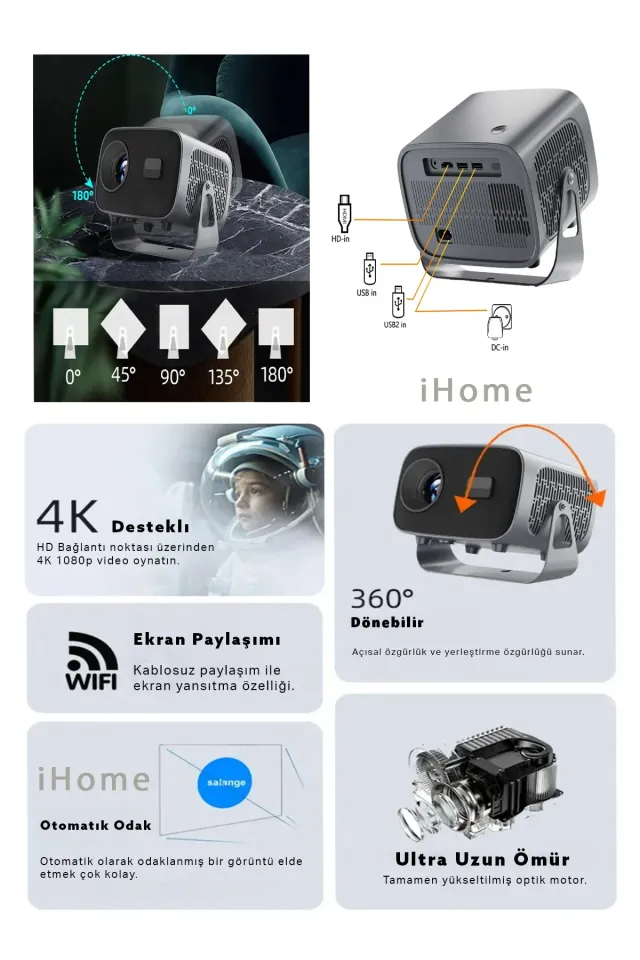 Taşınabilir Sinema Dizi Film Projeksiyon WiFi & BT 1080P/2K/4K Ev Sineması Dahili Android 11