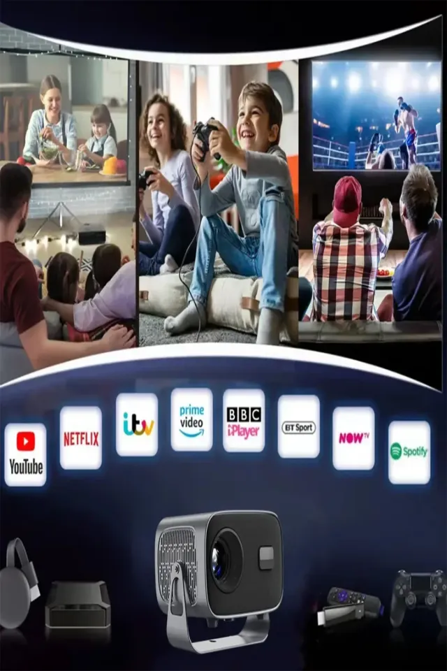 Taşınabilir Sinema Dizi Film Projeksiyon WiFi & BT 1080P/2K/4K Ev Sineması Dahili Android 11