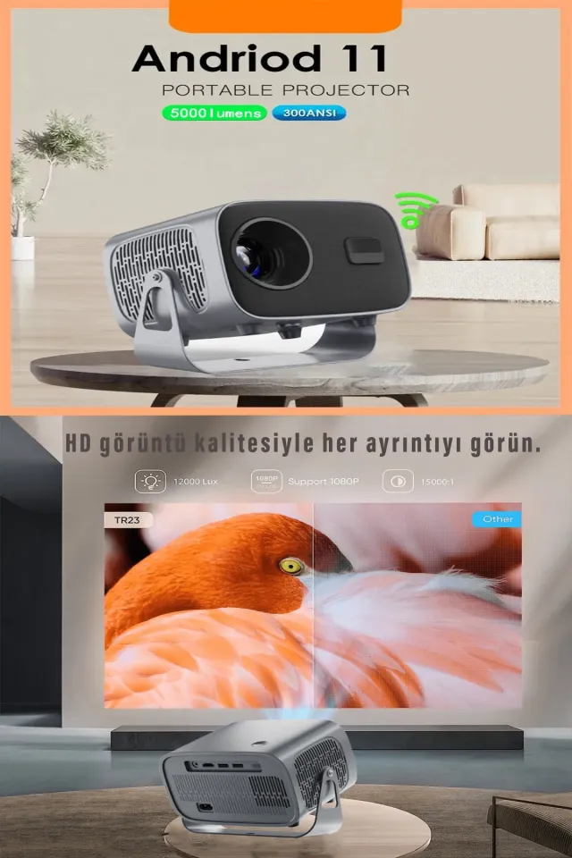 Taşınabilir Sinema Dizi Film Projeksiyon WiFi & BT 1080P/2K/4K Ev Sineması Dahili Android 11